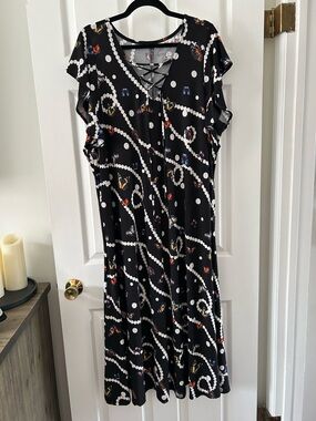 Attitudes by Renee Patterned Lace-Up V-Neck Women's Dress